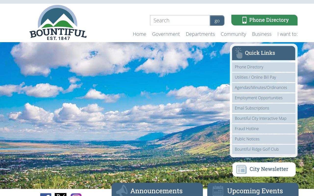 Bountiful city homepage with Bountiful criminal court records resources