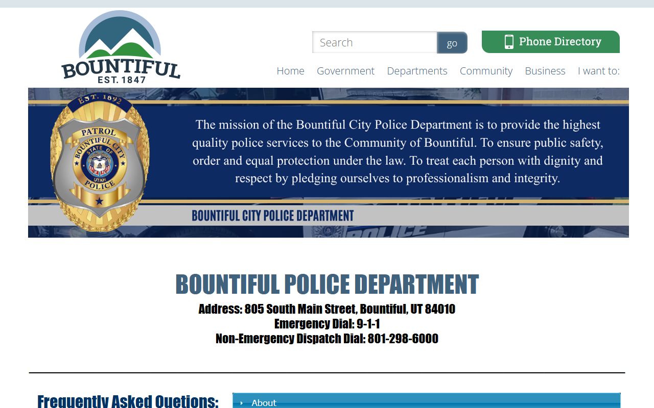Bountiful Police Department page for criminal records and arrest reports