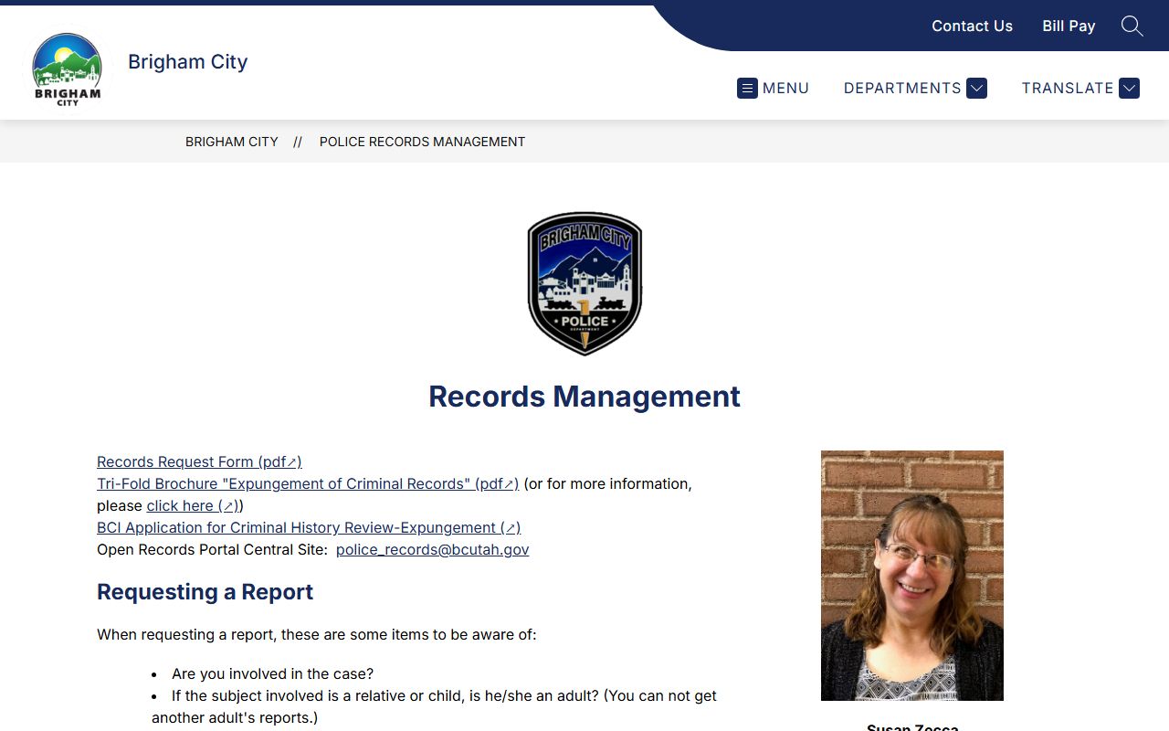 Brigham City police records management for criminal court records requests