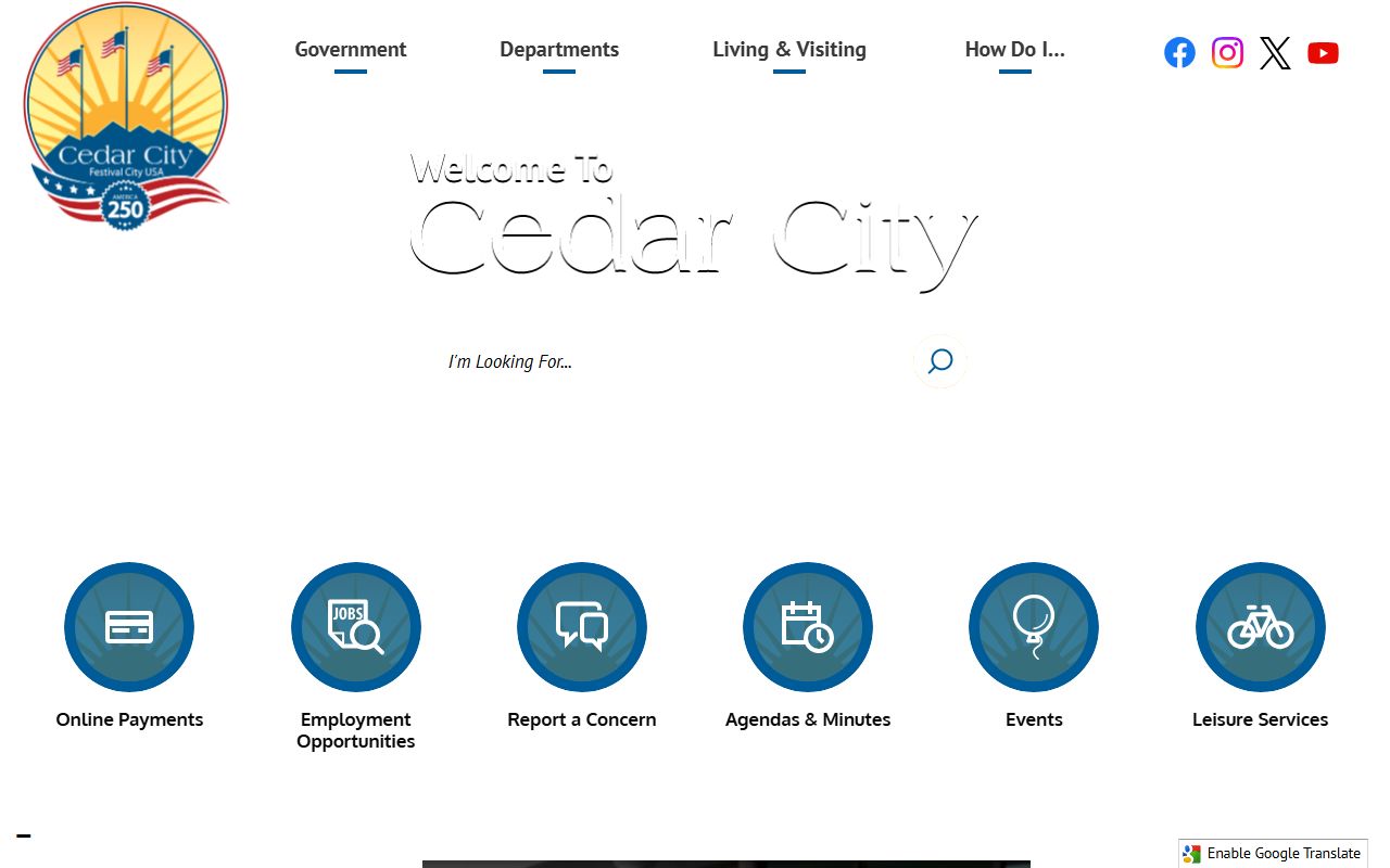 Cedar City official website for criminal records and police department information