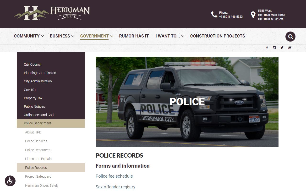 Herriman Police Department records request for criminal court records