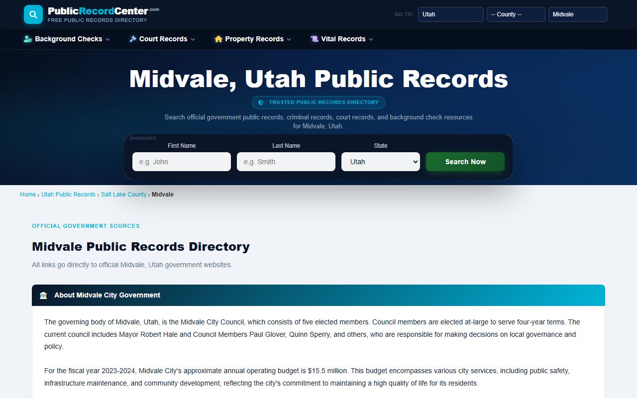 Midvale public records and criminal court records request guide