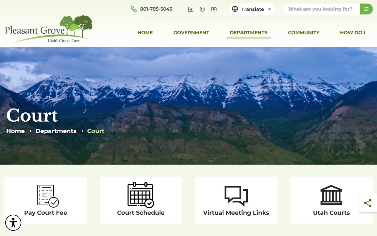 Pleasant Grove Justice Court criminal court records page