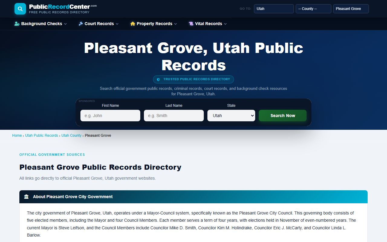 Pleasant Grove public records directory for criminal court records research