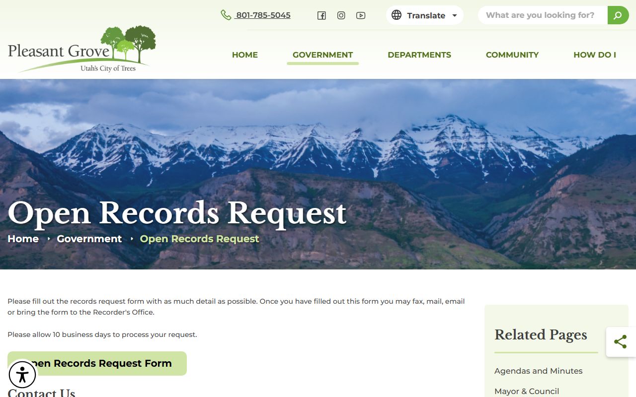 Pleasant Grove open records request portal for criminal court records