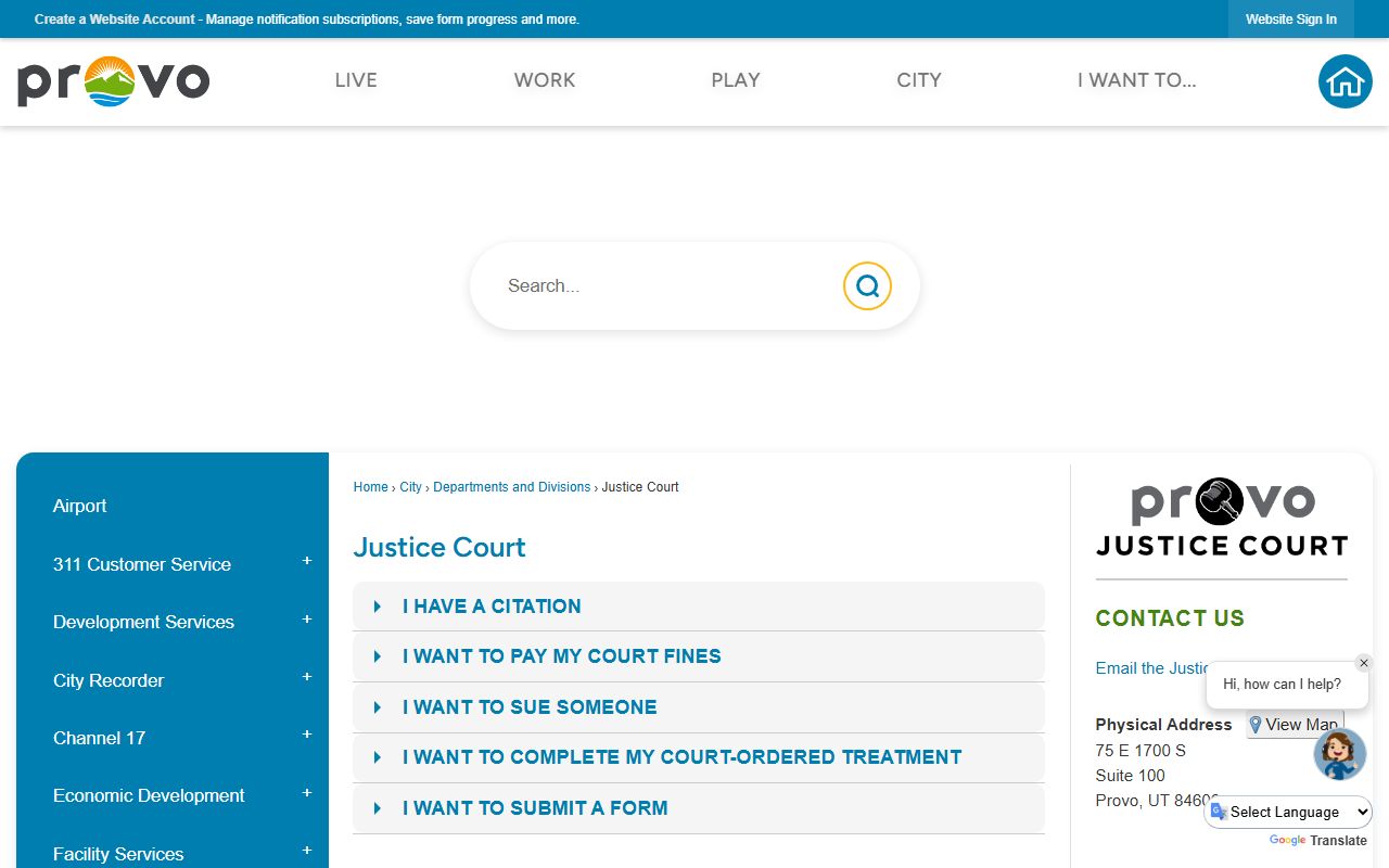 Provo City Justice Court criminal court records and case information