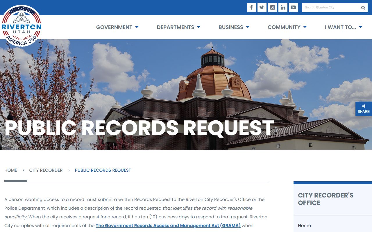 Riverton City Recorder public records request for criminal court records