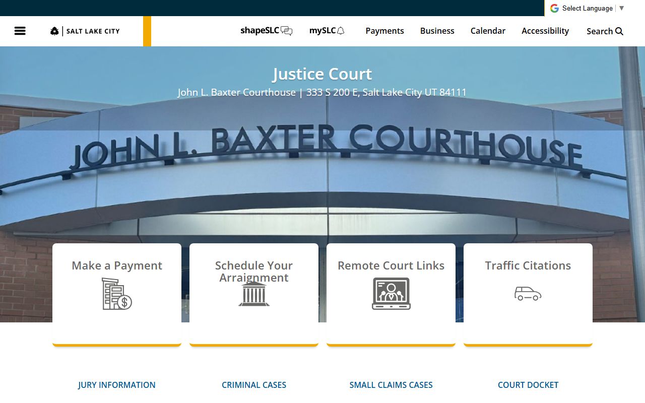 Salt Lake City Justice Court criminal court records portal