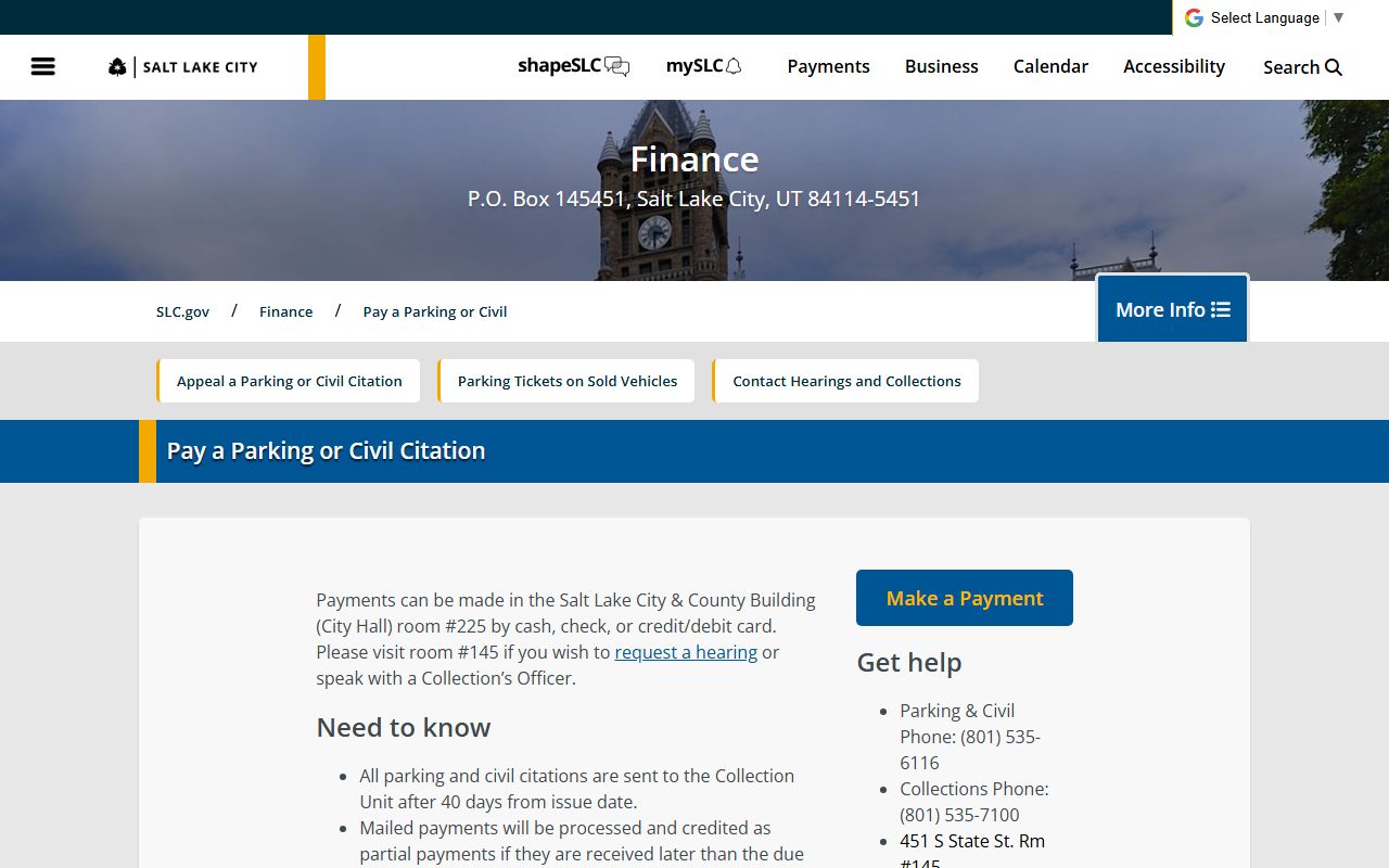 Salt Lake City parking and civil citation payment portal