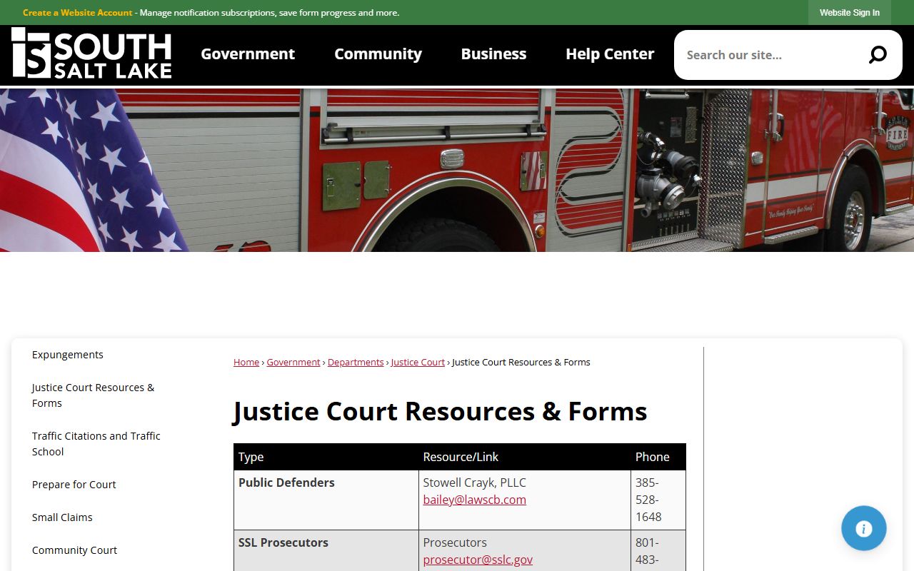 South Salt Lake Justice Court resources and forms for criminal court records