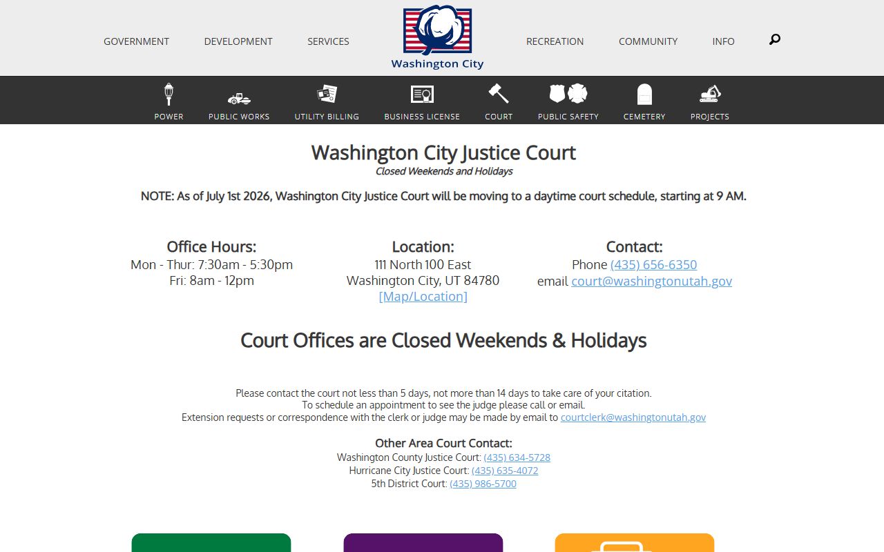 Washington City Justice Court criminal court records portal
