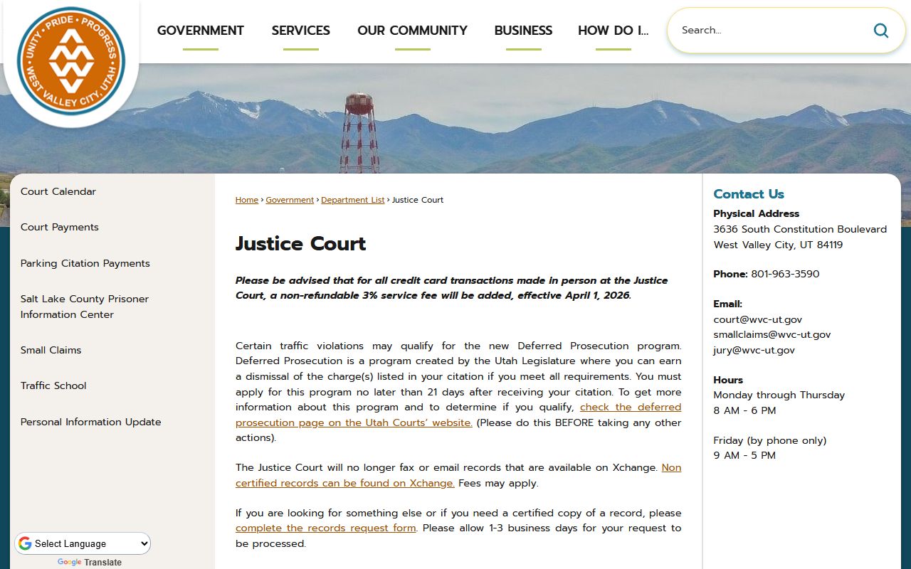 West Valley City Justice Court criminal court records and case lookup