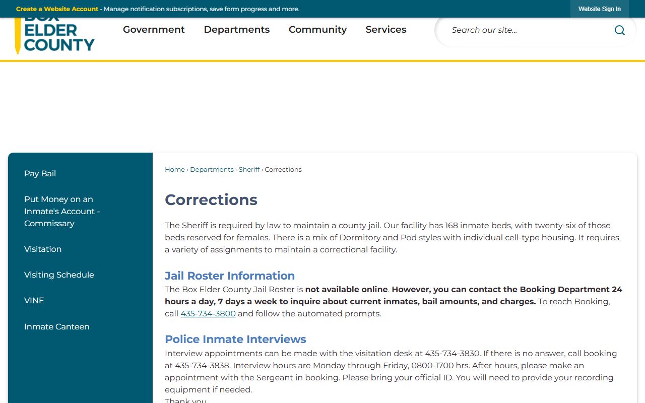 Box Elder County criminal court records sheriff corrections page
