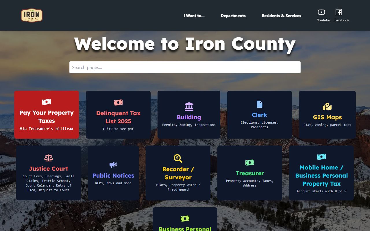 Iron County homepage for criminal court records and public records access