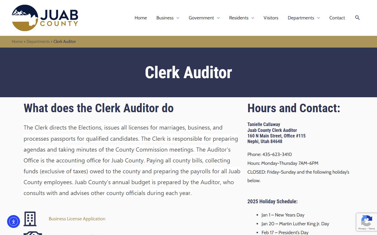 Juab County Clerk Auditor office for criminal court records and public records access