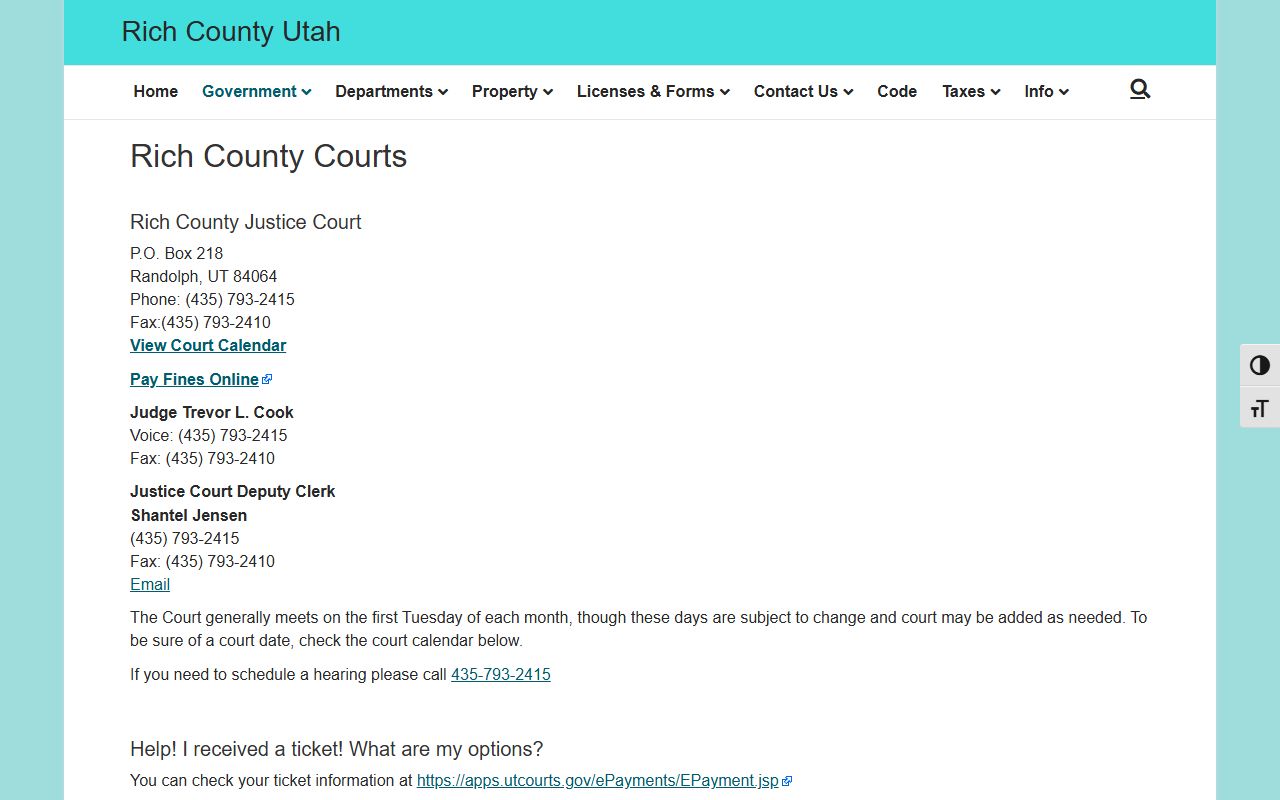 Rich County court page for criminal court records in Randolph Utah