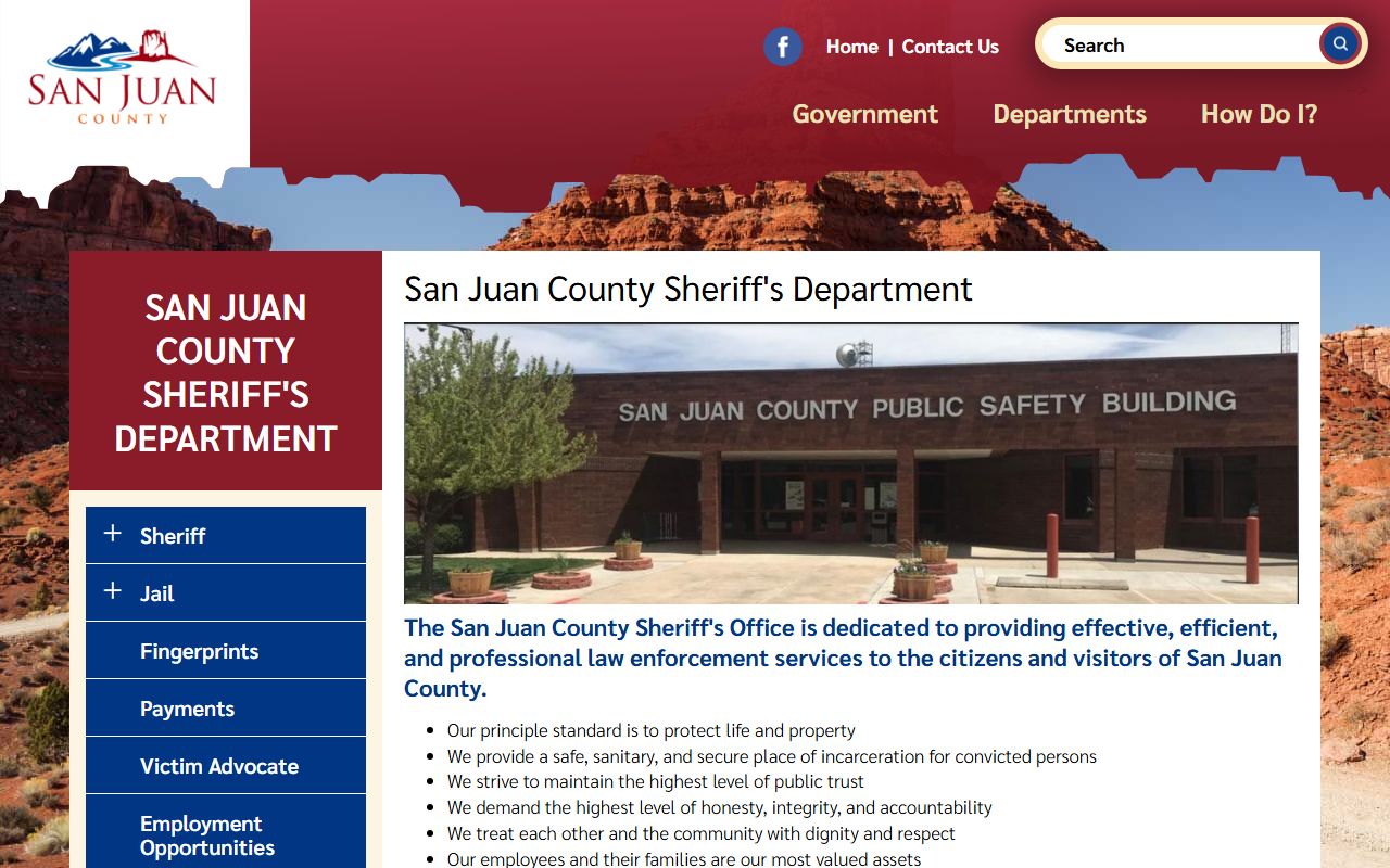 San Juan County Sheriff's Office page for arrest records and criminal court records