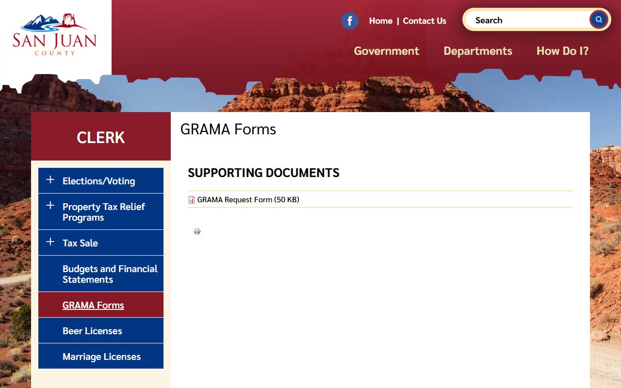 San Juan County GRAMA forms page for public records requests