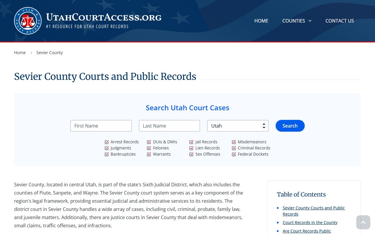 Utah Court Access portal for Sevier County criminal court records