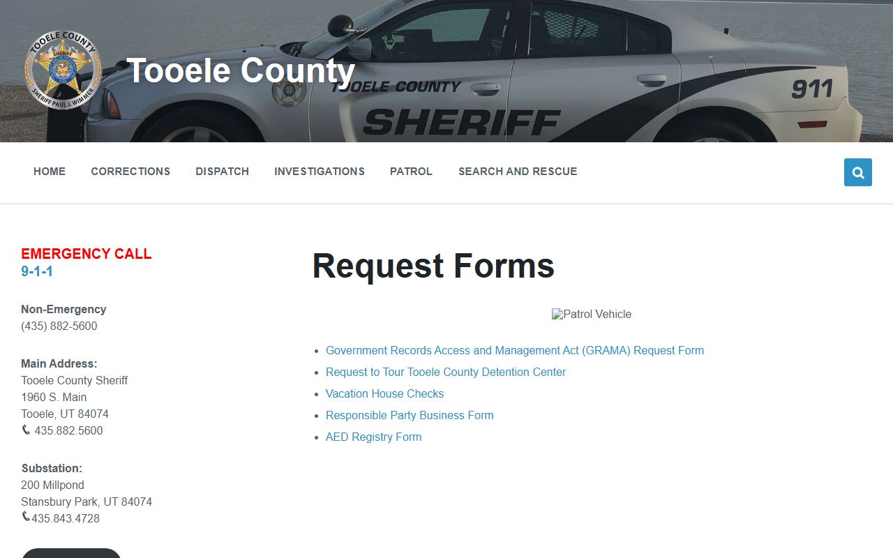 Tooele County Sheriff records request forms for criminal court records