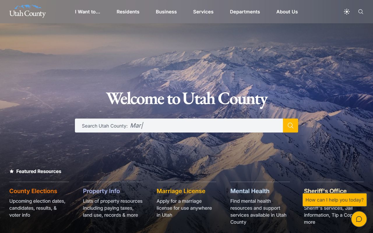 Utah County government homepage for criminal court records access