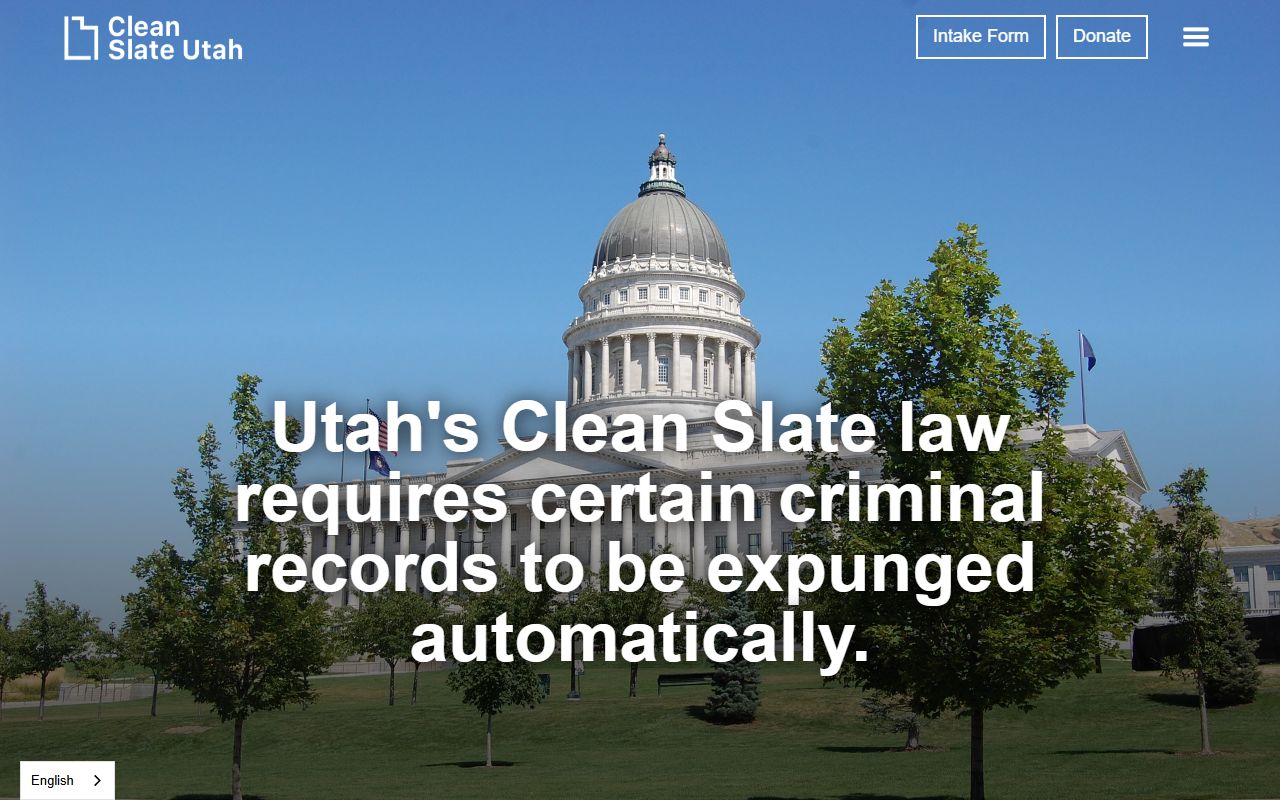 Clean Slate Utah website explaining automatic expungement eligibility and process for Utah criminal court records