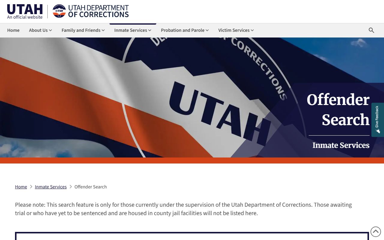 Utah Department of Corrections offender search tool for locating individuals related to Utah criminal court records