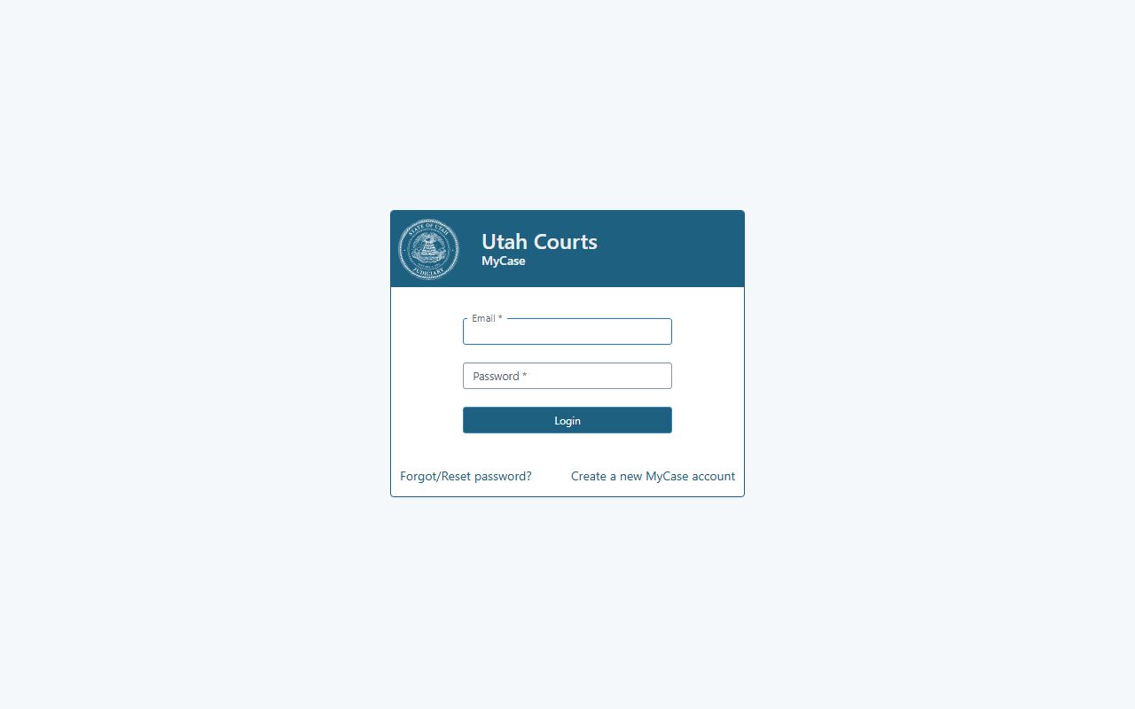 Utah MyCase portal login and dashboard for parties accessing Utah criminal court records
